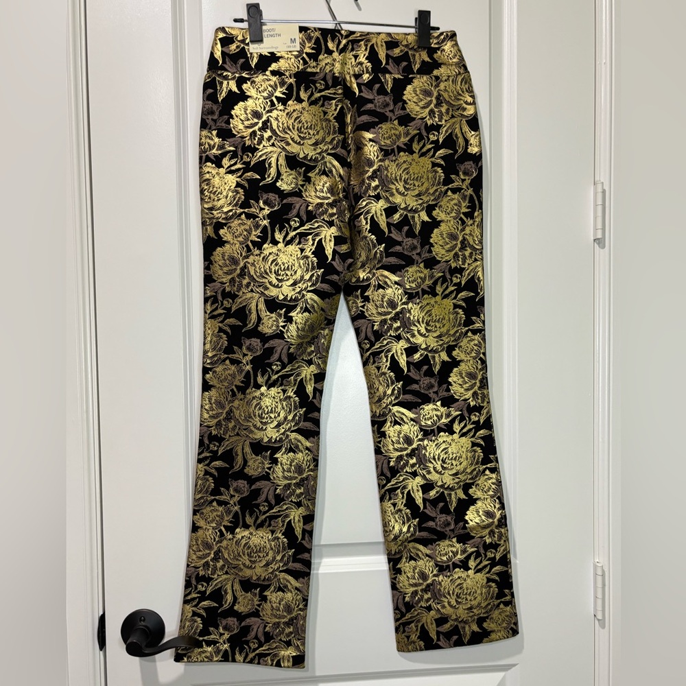 Soft Surroundings Mini Bootcut Gold Metallic Floral Pants NWT Size Medium - Picture 2 of 9